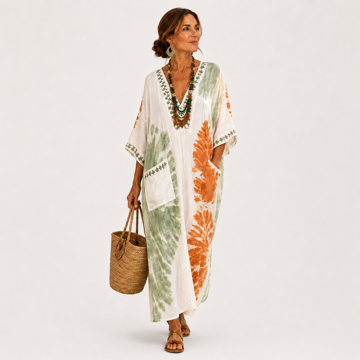Caftã Mariam Tie-Dye Verde