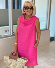 Perla – Vestido tubinho sem mangas com gola redonda