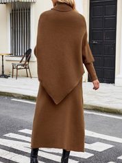 Diana | Conjunto de Malha Mulher Poncho Gola Alta Saia Midi