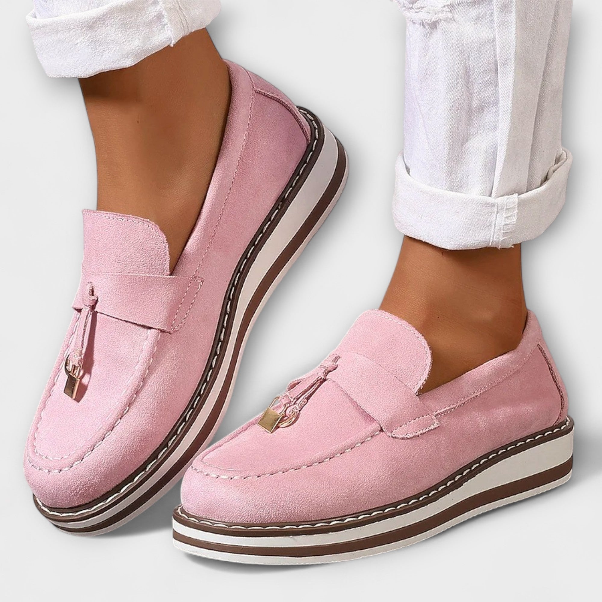 Inês | Mocassins Casuais em Cor-de-Rosa e Caramelo, do 35 ao 41
