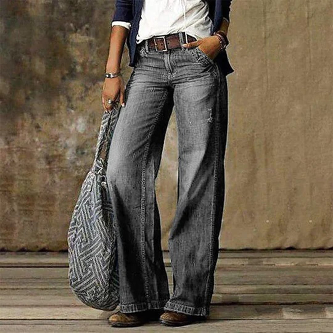Dulce | Jeans Mulher Perna Larga Cintura Média Denim Vintage