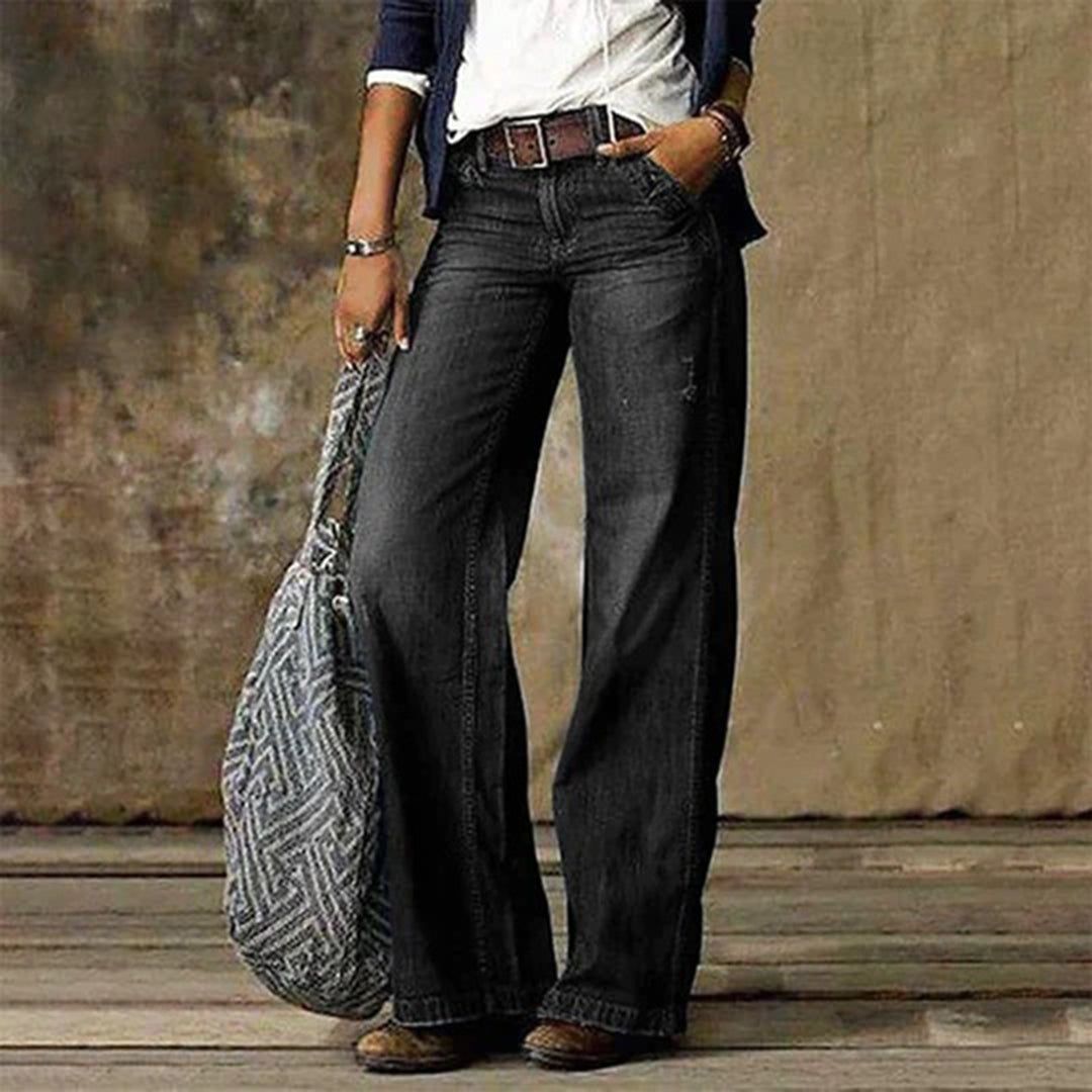 Dulce | Jeans Mulher Perna Larga Cintura Média Denim Vintage