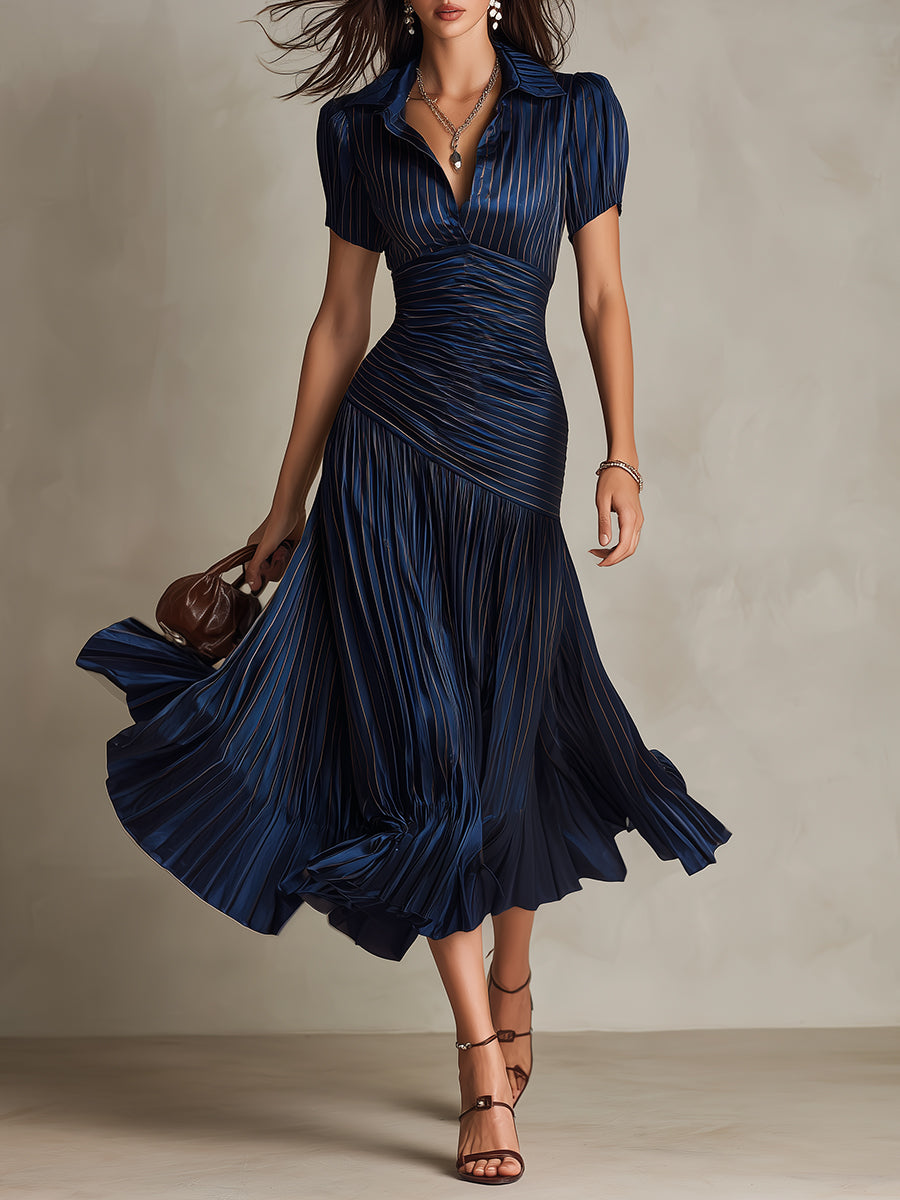 Adriana | Vestido midi satinado de riscas retro para Mulher