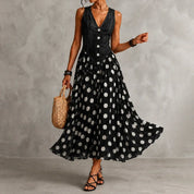 Rusca - Elegante vestido longo sem mangas de denim falso com bolinhas para Mulher