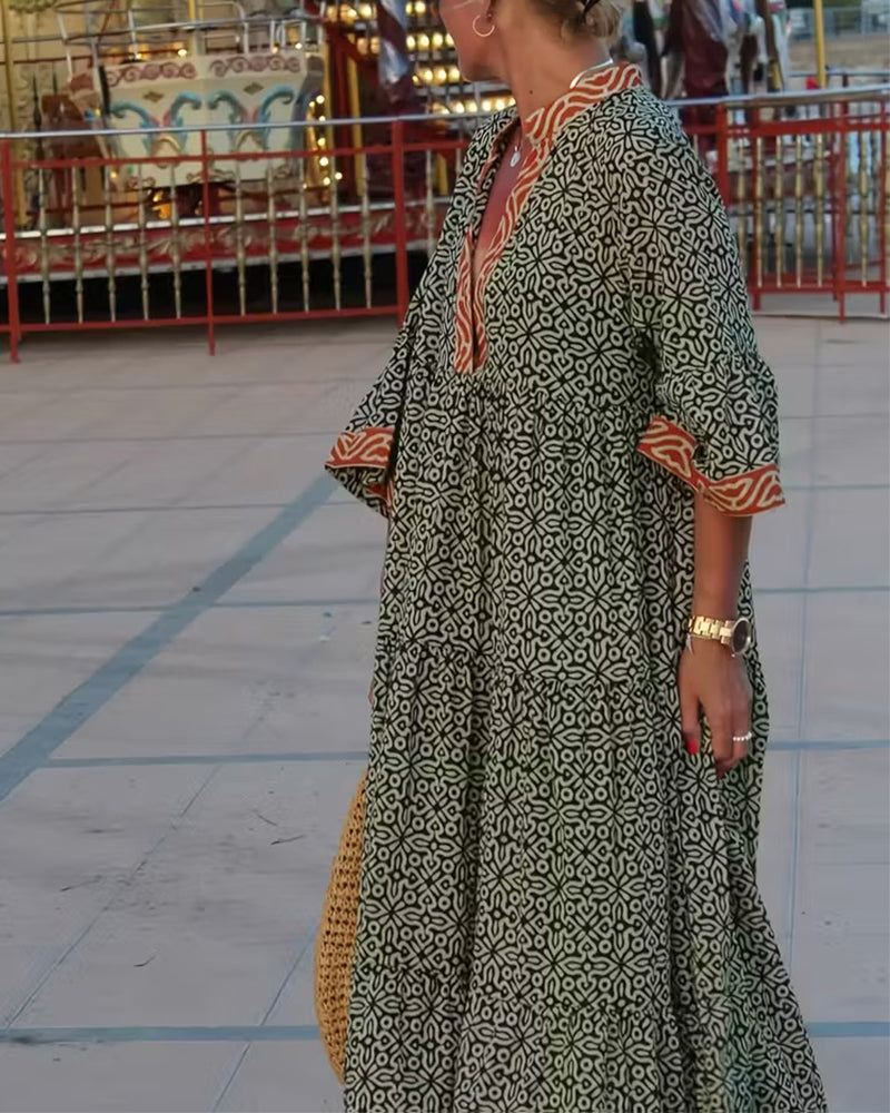 Luna · Vestido maxi de Mulher com estampado com decote em V