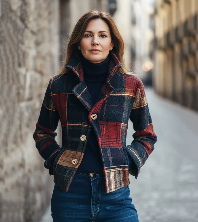 Maura | Casaco quente de xadrez vintage, um estilo intemporal