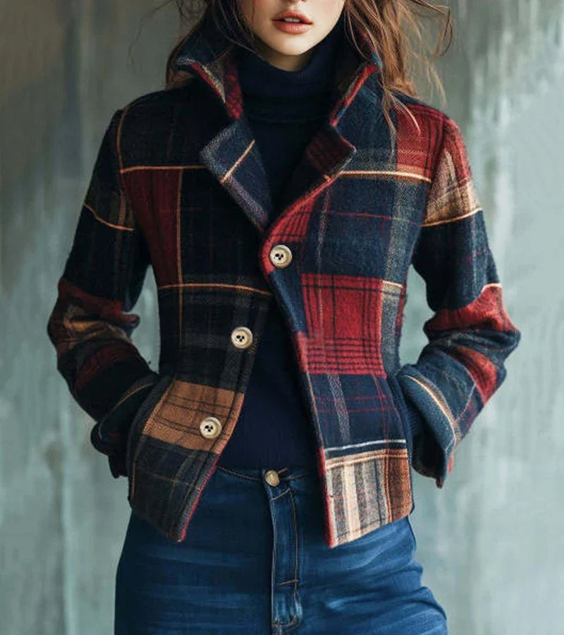 Maura | Casaco quente de xadrez vintage, um estilo intemporal
