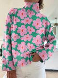 Elisabete | Camisola de Malha Floral Mulher Gola Alta Manga Longa