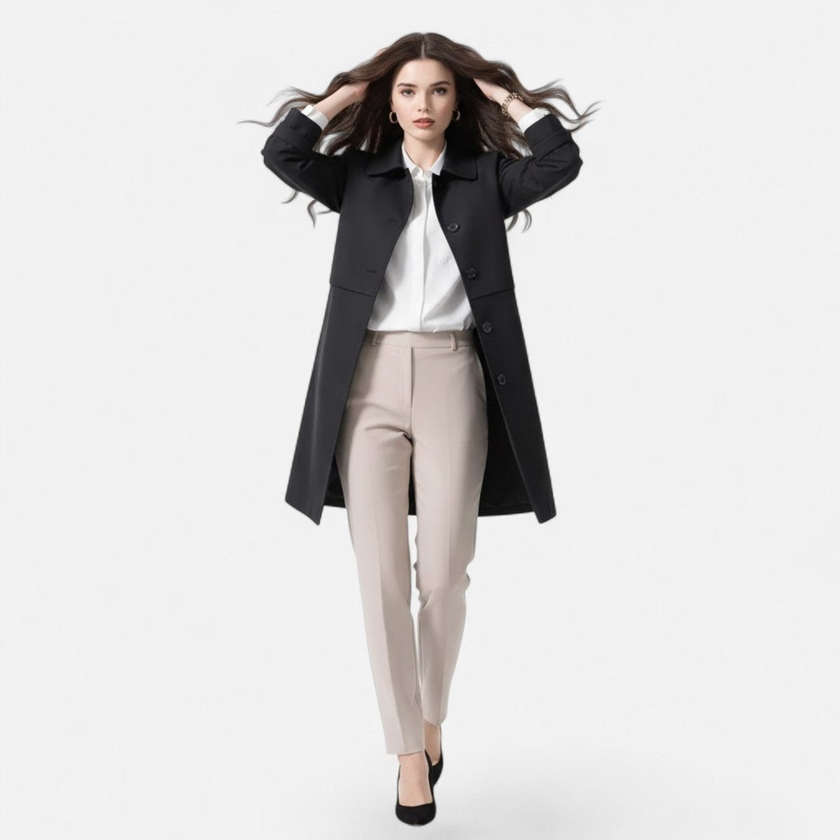 Elsa | Gabardina Midi de Mistura de Lã Mulher Botões Duplos
