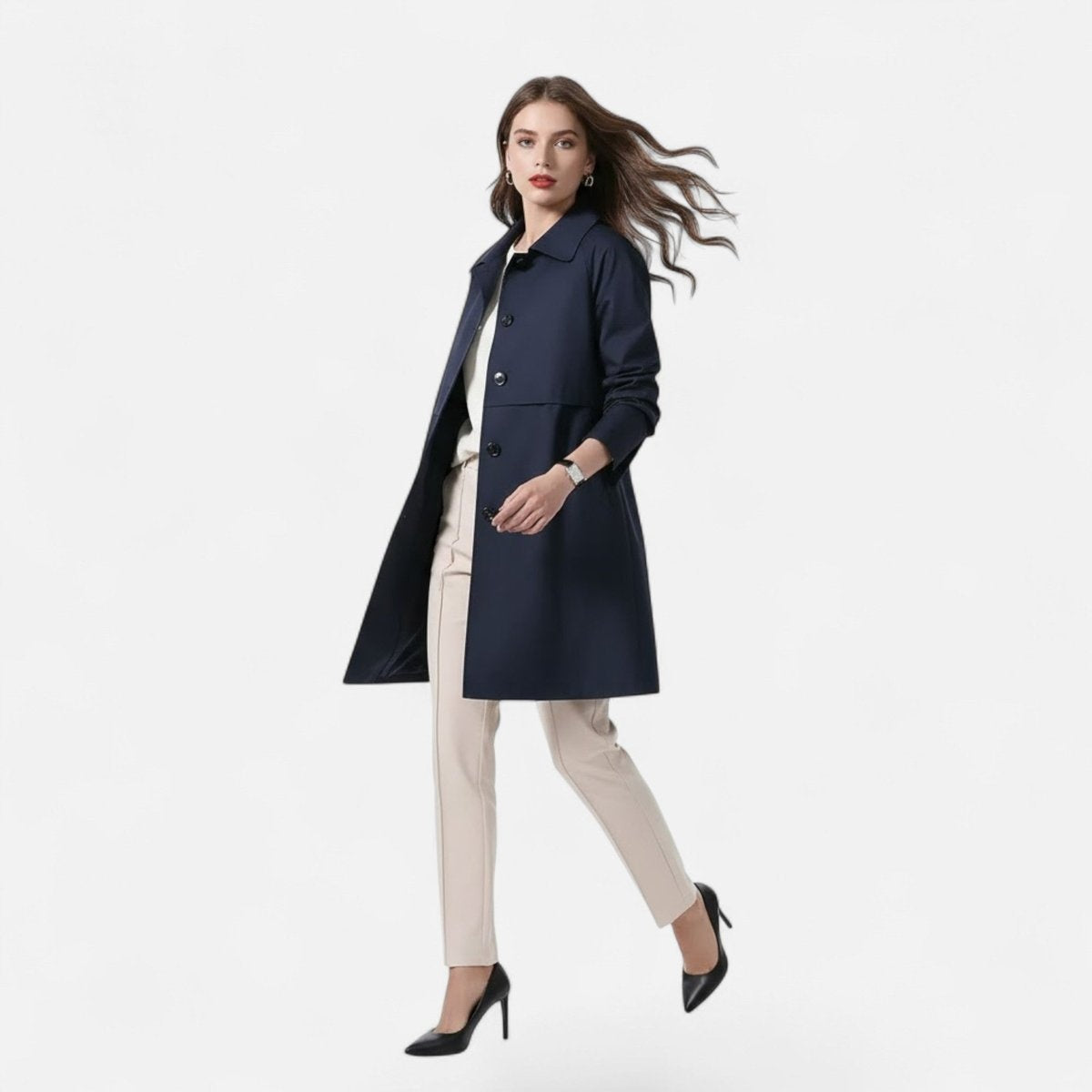 Elsa | Gabardina Midi de Mistura de Lã Mulher Botões Duplos