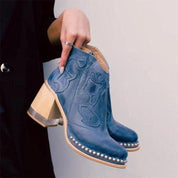 Eva | Botins Cowboy de Pele Mulher Salto Bloco