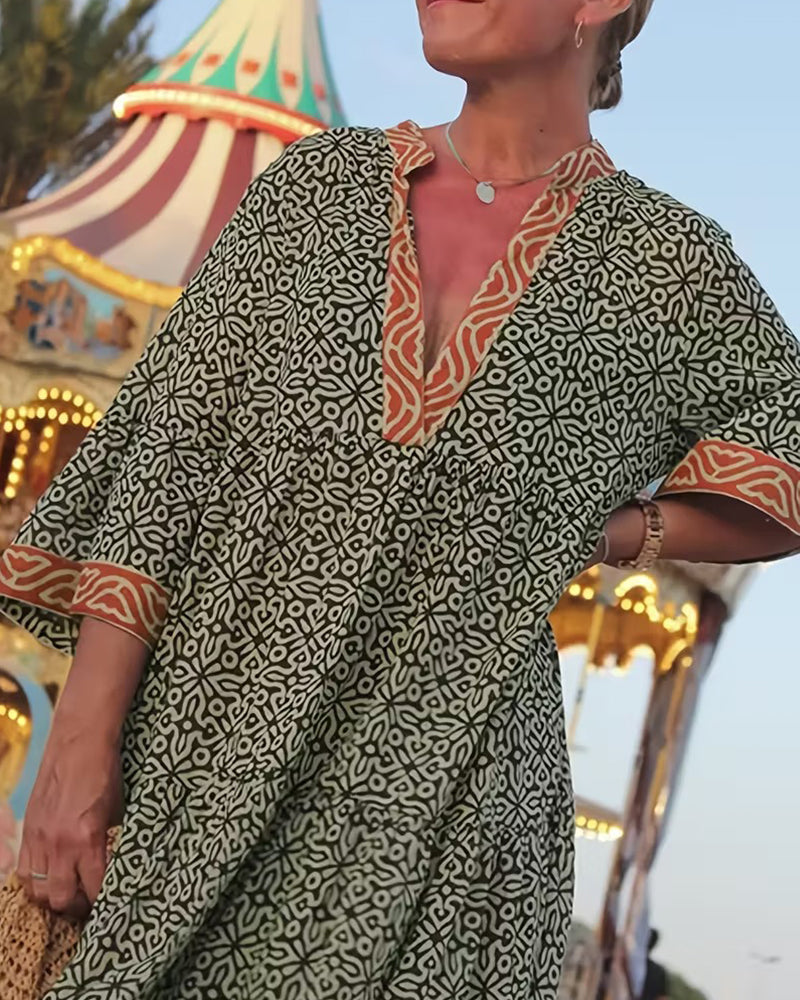 Luna · Vestido maxi de Mulher com estampado com decote em V