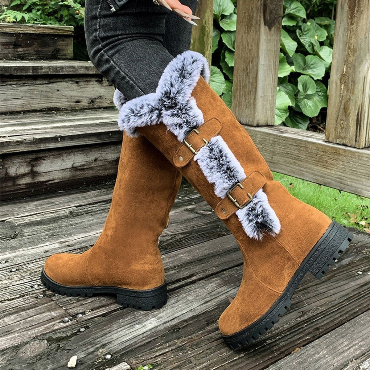 Fernanda | Botas de Inverno Mulher Cano Alto Forradas Pelo Fivelas