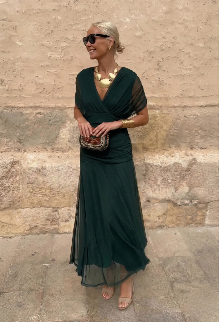 Alondra - Vestido longo de Mulher com estampa floral e decote em V