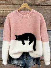 Filipa | Camisola de Malha Felpuda Mulher com Estampado de Gato