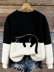 Filipa | Camisola de Malha Felpuda Mulher com Estampado de Gato