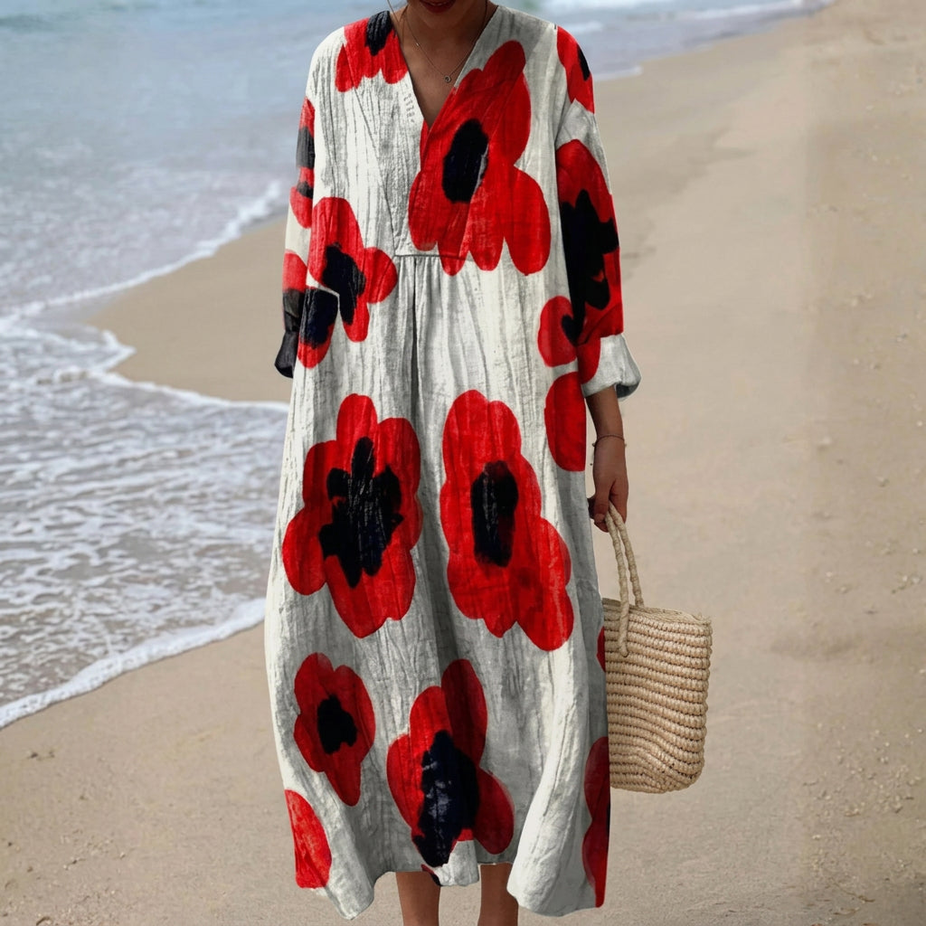 Eugenia - Vestido Maxi Floral em Vermelho