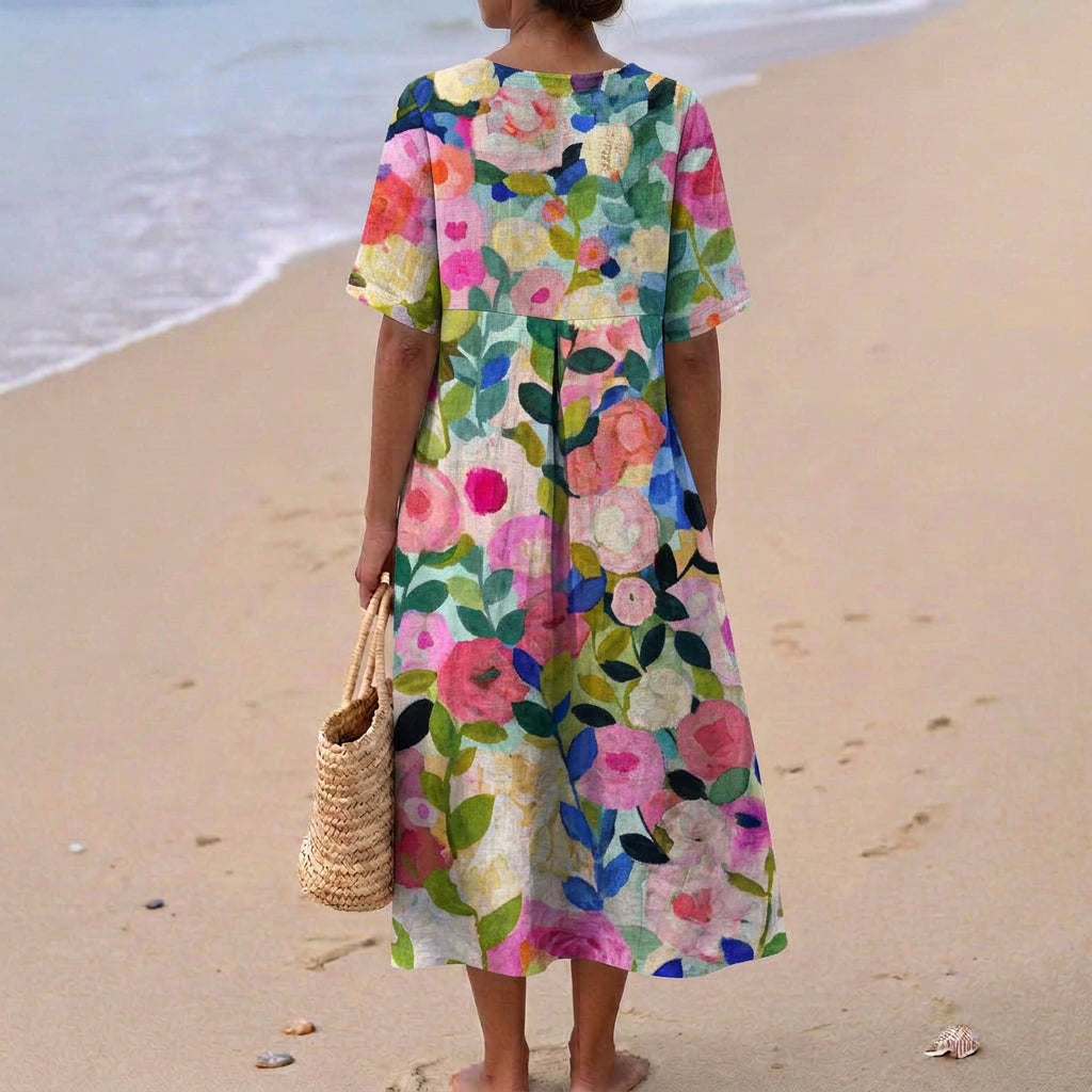 Paula - Vestido Floral em Aquarela