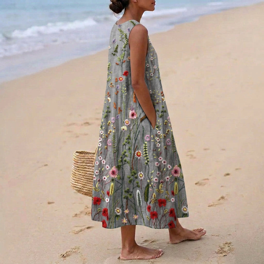 Raquel - Vestido de Campo Bordado Floral