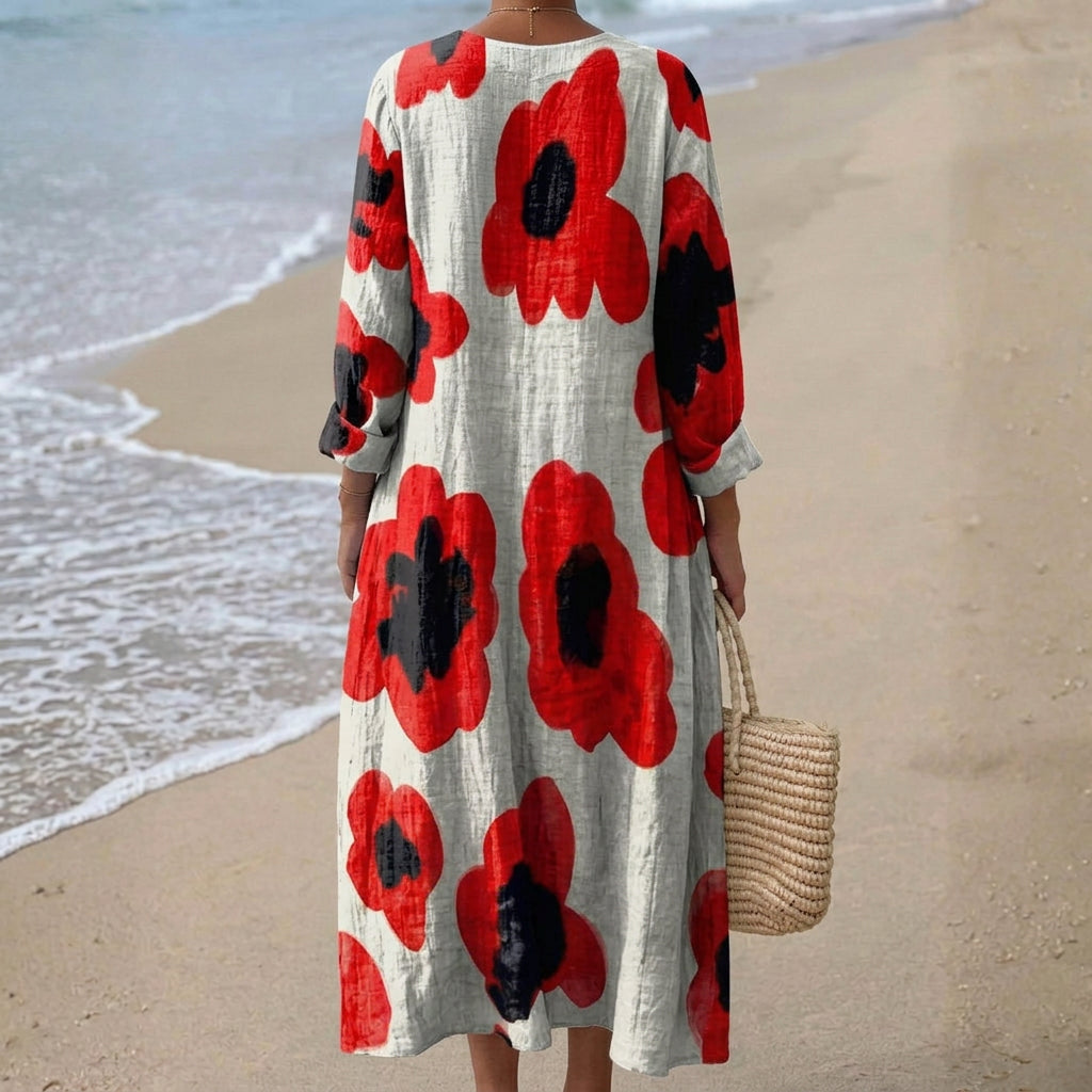 Eugenia - Vestido Maxi Floral em Vermelho