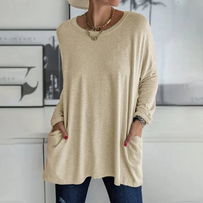 Helena | Top Oversized Mulher Manga Comprida com Bolsos