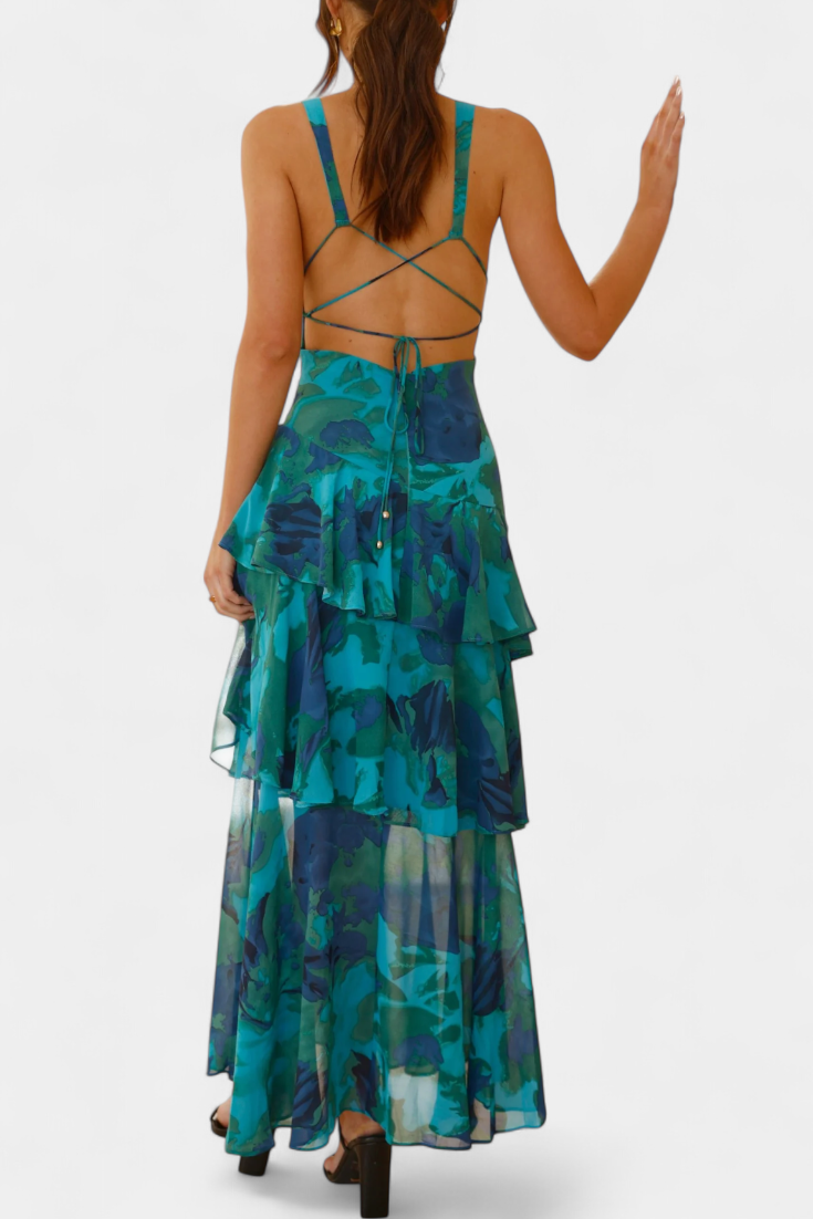 Domenica - Vestido de chiffon com decote em V e camadas fluidas