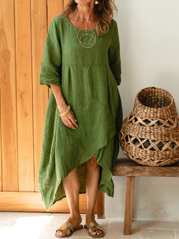 Marta - Vestido assimétrico em algodão e linho