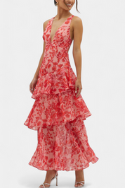 Domenica - Vestido de chiffon com decote em V e camadas fluidas