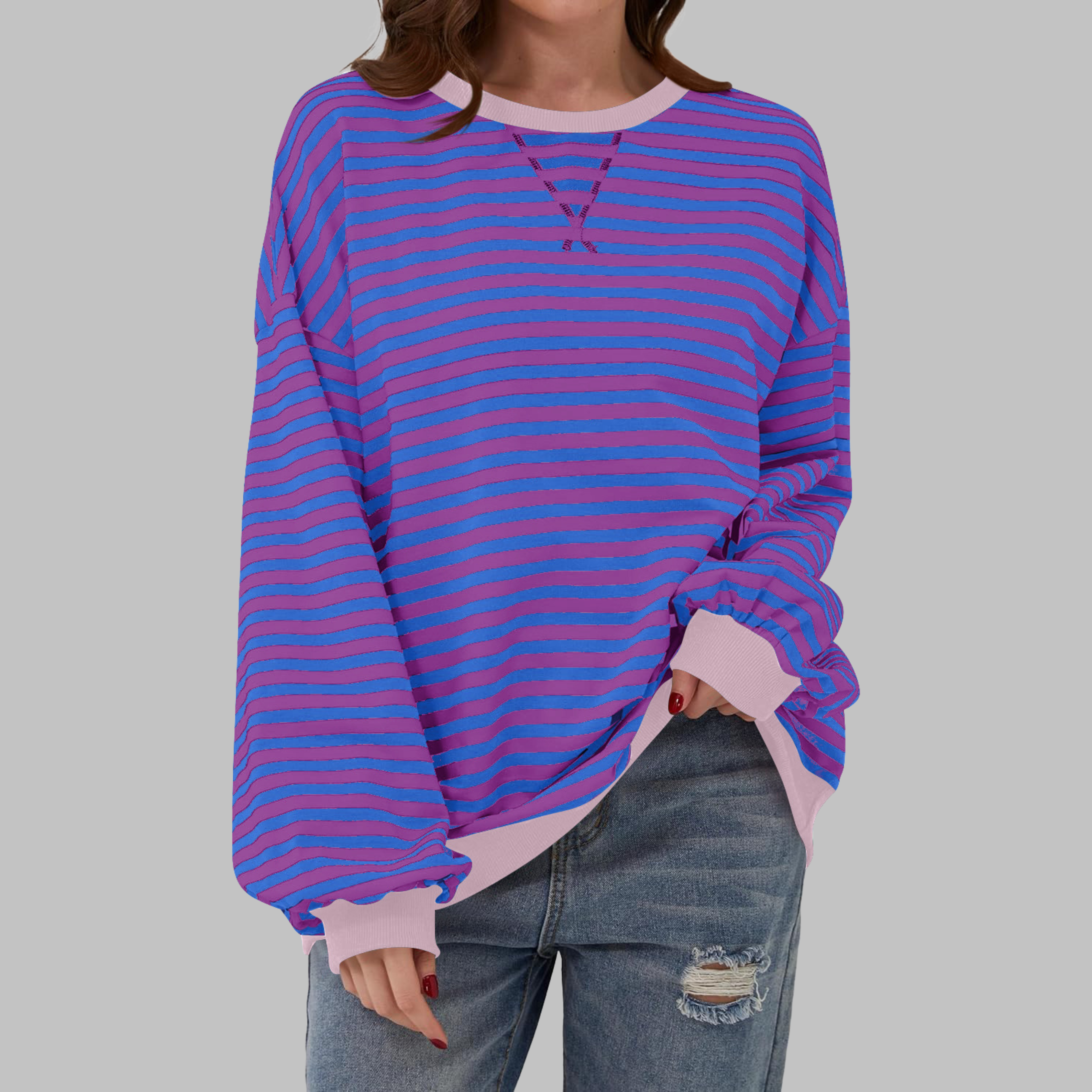 Inês | Blusa Listrada Mulher Manga Longa Decote Redondo