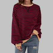 Inês | Blusa Listrada Mulher Manga Longa Decote Redondo