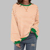 Inês | Blusa Listrada Mulher Manga Longa Decote Redondo