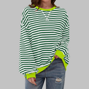 Inês | Blusa Listrada Mulher Manga Longa Decote Redondo