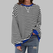Inês | Blusa Listrada Mulher Manga Longa Decote Redondo