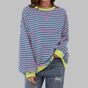 Inês | Blusa Listrada Mulher Manga Longa Decote Redondo
