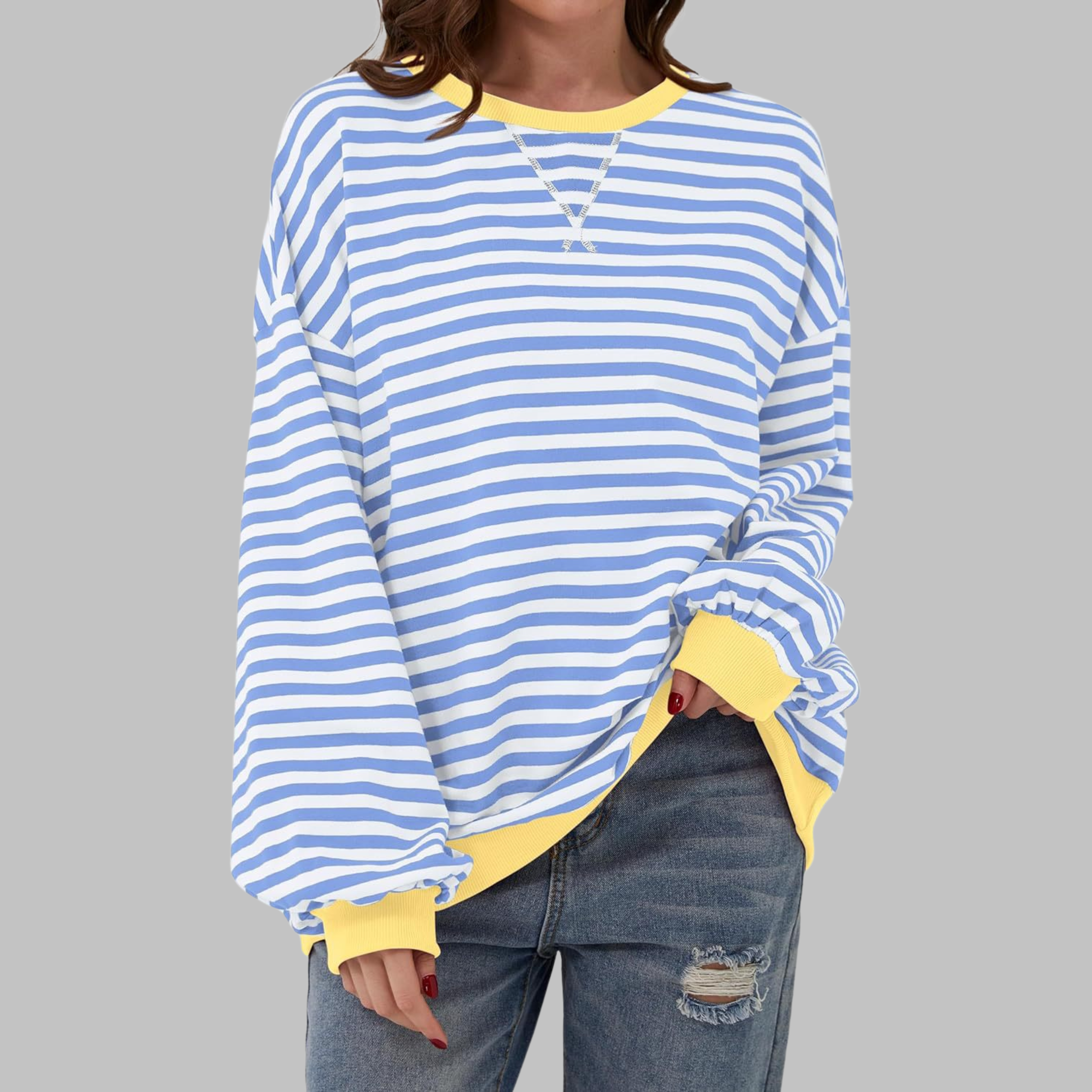 Inês | Blusa Listrada Mulher Manga Longa Decote Redondo