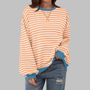 Inês | Blusa Listrada Mulher Manga Longa Decote Redondo