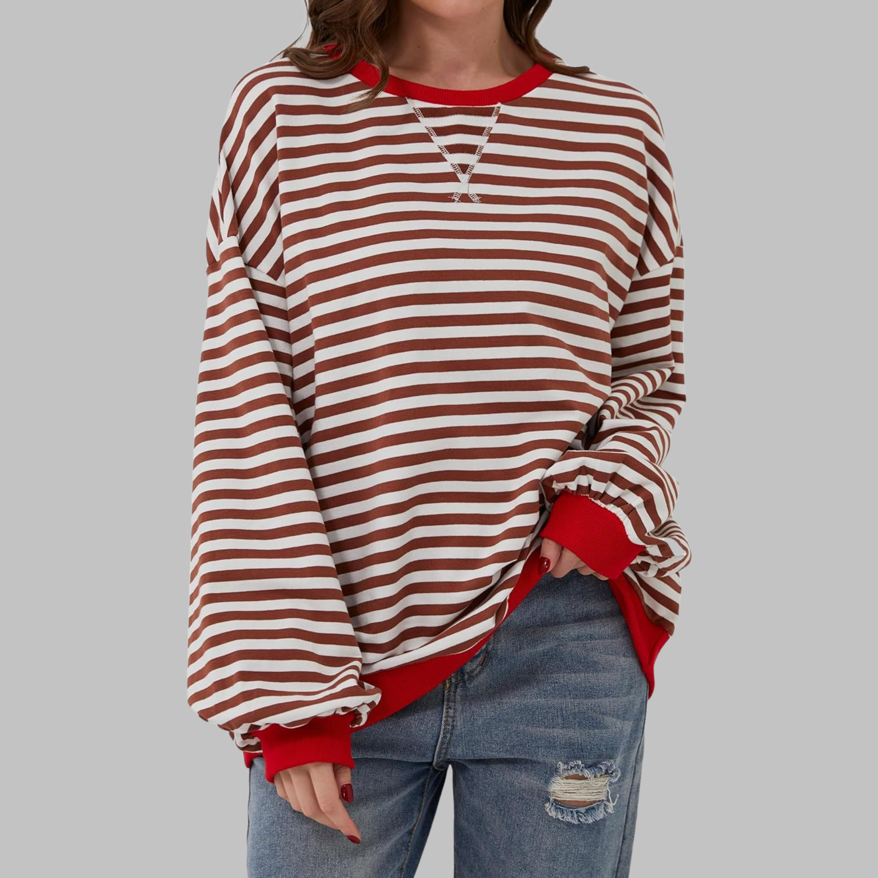 Inês | Blusa Listrada Mulher Manga Longa Decote Redondo