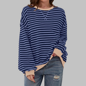 Inês | Blusa Listrada Mulher Manga Longa Decote Redondo