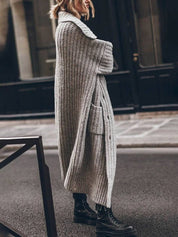 Inês | Casaco de Malha Comprido Mulher Oversize Gola Ampla