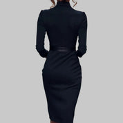 Inês | Vestido Midi Manga Comprida Mulher Decote V com Cinto