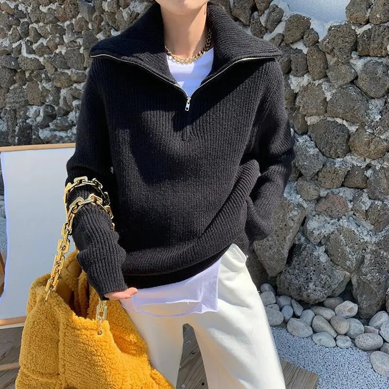Irina | Camisola de Malha Mulher Gola com Fecho Oversize