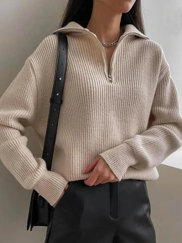 Irina | Camisola de Malha Mulher Gola com Fecho Oversize