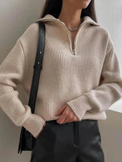 Irina | Camisola de Malha Mulher Gola com Fecho Oversize