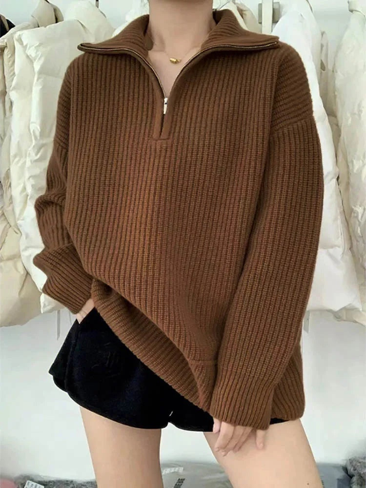 Irina | Camisola de Malha Mulher Gola com Fecho Oversize