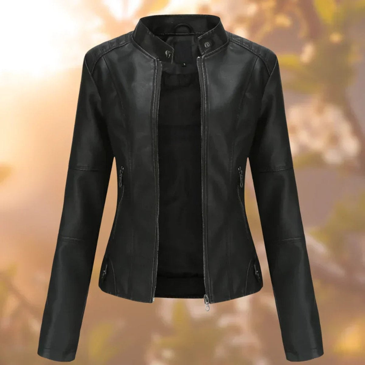 Joana | Blusão Biker de Polipele Mulher Gola Mao Slim-Fit