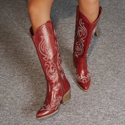 Joana | Cowboy Boots Bordadas Mulher Cano Alto Salto Bloco