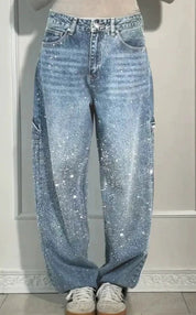 Laura | Jeans Mulher Perna Larga com Strass