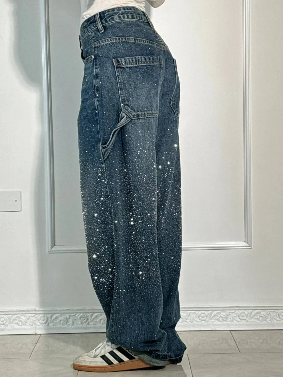 Laura | Jeans Mulher Perna Larga com Strass