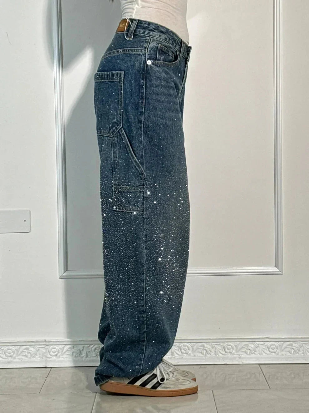 Laura | Jeans Mulher Perna Larga com Strass