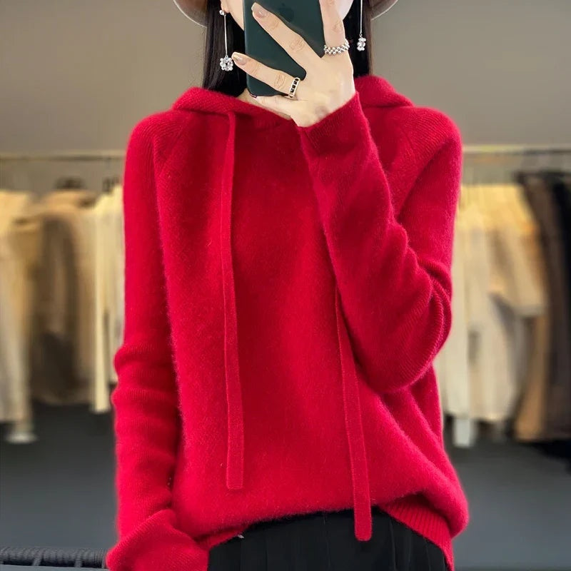 Leonor | Camisola de Malha com Capuz Mulher Lã Merino Manga Comprida